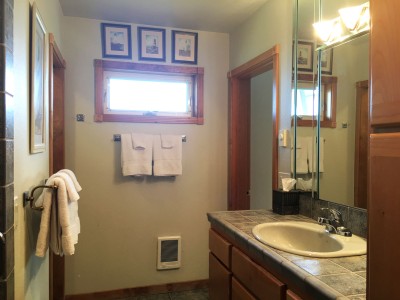 Downstairs bathroom with walk-in shower