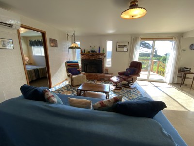 View of living room with deck