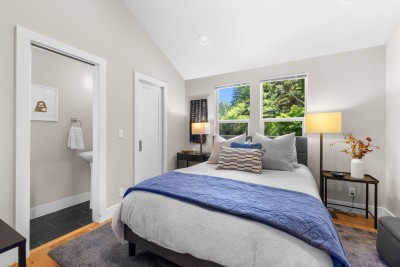 Bedroom #2 with queen bed - adjoining half bath