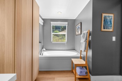 Soaking tub in bathroom