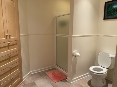 Downstairs bathroom with shower stall only.